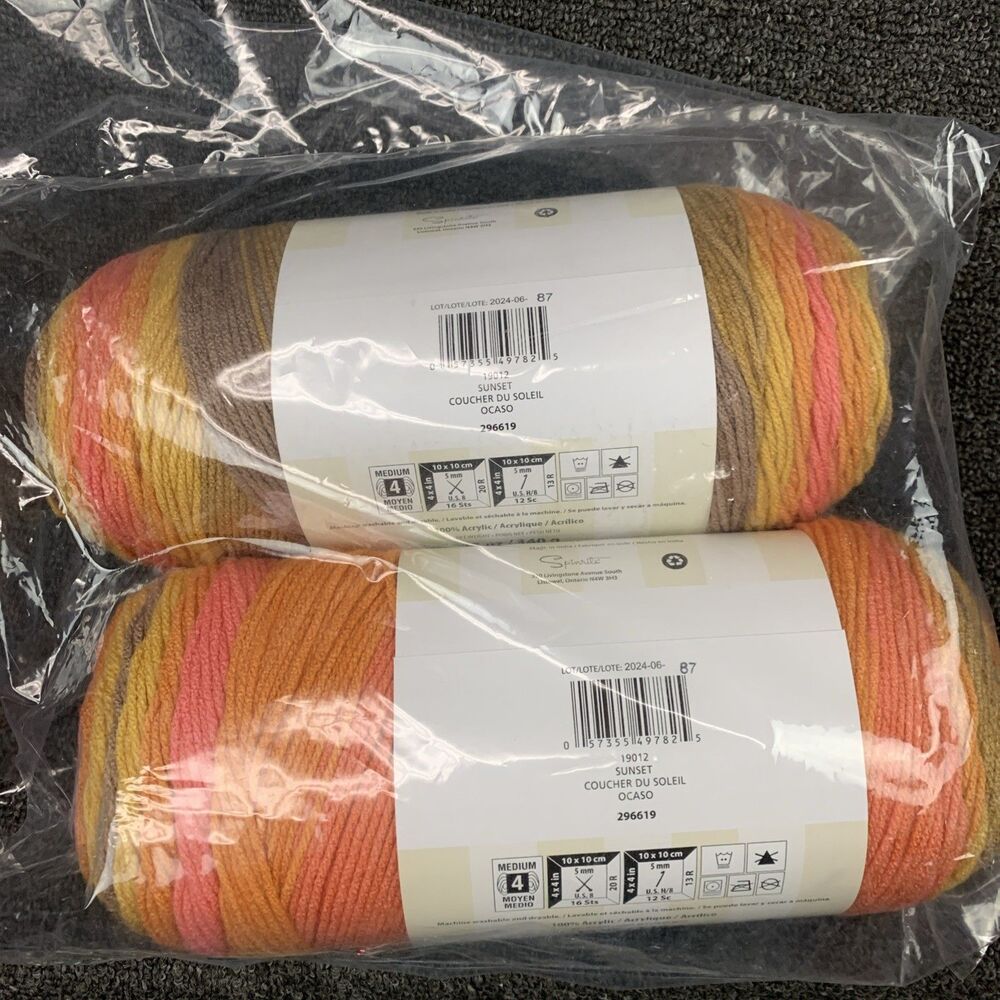 Lot Of 2 Yarnspirations Caron Jumbo Ombre Yarn 12oz Worsted Acrylic Sunset Color - Picture 3 of 5